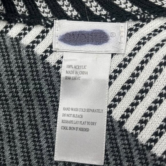 Avenue One Size Plus Black White Knit Winter Poncho Asymmetrical Sweater Wrap - Picture 8 of 8
